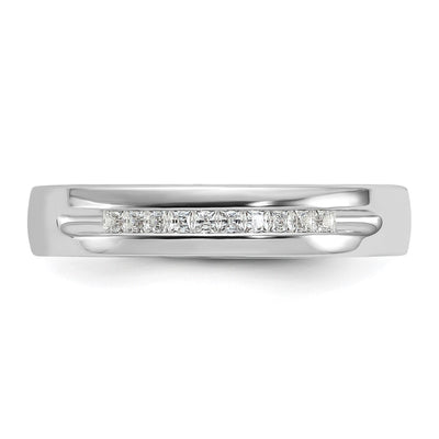 IBGoodman 14K White Gold Men's Polished and Grooved Square 10-Stone 1/4 Carat AA Quality Diamond Ring