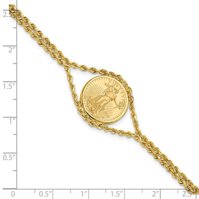 Wideband Distinguished Coin Jewelry 14K Polished Double Rope Mounted 1/10oz American Eagle Prong Set Coin Bezel Bracelet