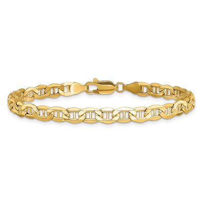 14K Semi-Solid Anchor with Lobster Clasp Bracelet, 7 x 4.75mm