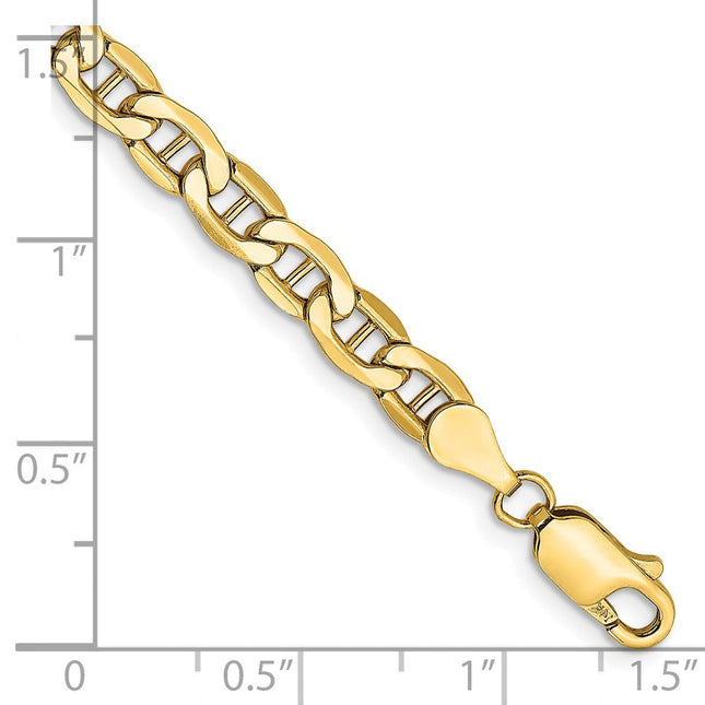 14K Semi-Solid Anchor with Lobster Clasp Bracelet, 7 x 4.75mm