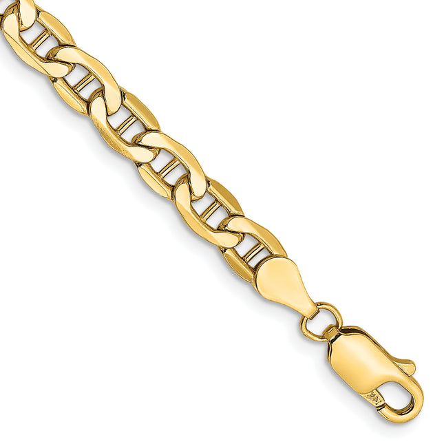 14K Semi-Solid Anchor with Lobster Clasp Bracelet, 7 x 4.75mm