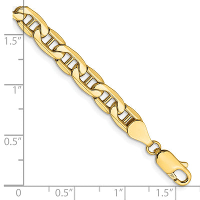 14K Semi-Solid Anchor with Lobster Clasp Bracelet, 7 x 5.5mm