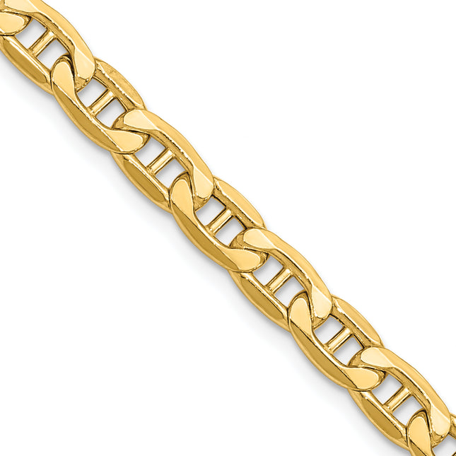 14K Semi-Solid Anchor with Lobster Clasp Bracelet, 7 x 5.5mm