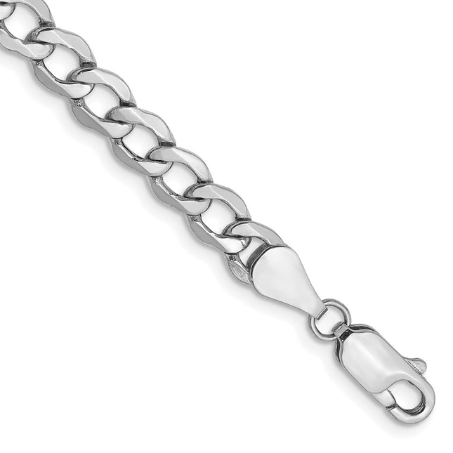 14K White Gold Semi-Solid Curb with Lobster Clasp Bracelet, 7 x 5.25mm
