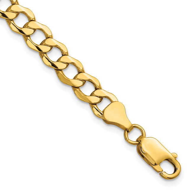 14K Semi-Solid Curb with Lobster Clasp Bracelet, 7 x 6.5mm