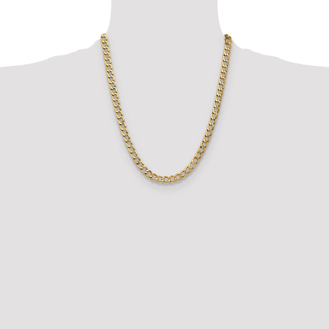 14K Semi-Solid Curb with Lobster Clasp Bracelet, 7 x 7mm