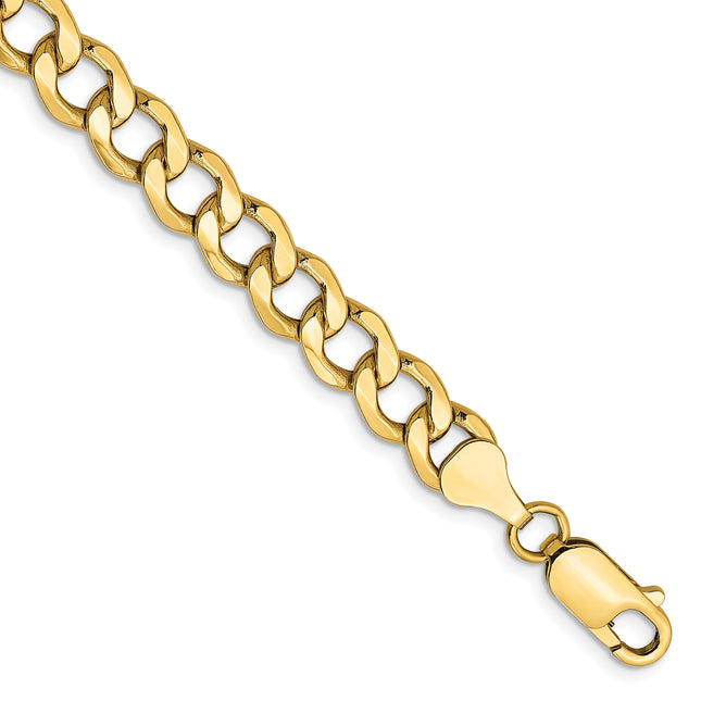 14K Semi-Solid Curb with Lobster Clasp Bracelet, 7 x 7mm