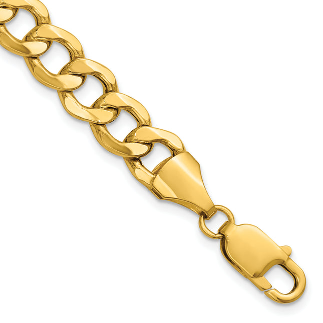 14K Semi-Solid Curb with Lobster Clasp Bracelet, 7 x 9mm