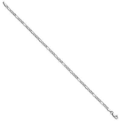 14K White Gold Semi-Solid Figaro with Lobster Clasp Bracelet, 7 x 2.5mm