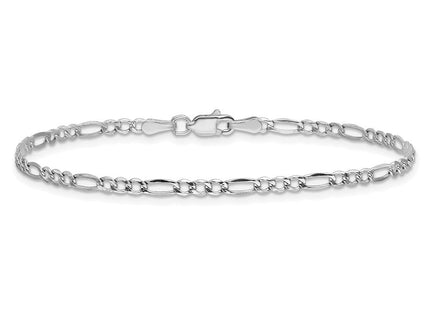 14K white gold figaro link bracelet, further view