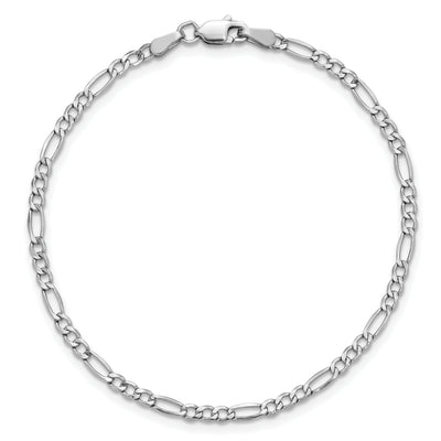 14K White Gold Semi-Solid Figaro with Lobster Clasp Bracelet, 7 x 2.5mm