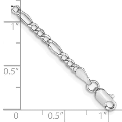 14K White Gold Semi-Solid Figaro with Lobster Clasp Bracelet, 7 x 2.5mm