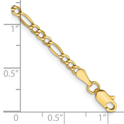 14K Semi-Solid Figaro with Lobster Clasp Bracelet, 7 x 2.5mm