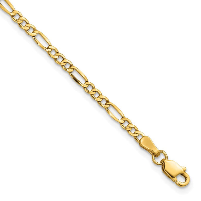 14K Semi-Solid Figaro with Lobster Clasp Bracelet, 7 x 2.5mm