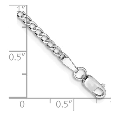 14K White Gold Semi-Solid Curb with Lobster Clasp Bracelet, 7 x 2.5mm