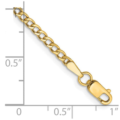 14K Semi-Solid Curb with Lobster Clasp Bracelet, 7 x 2.5mm