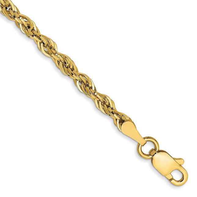 14K Semi Solid Rope with Lobster Clasp Chain, 7 x 2.8mm
