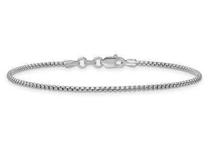 14K White Gold Semi-Solid Round Box with Lobster Clasp Bracelet, 7 x 1.5mm