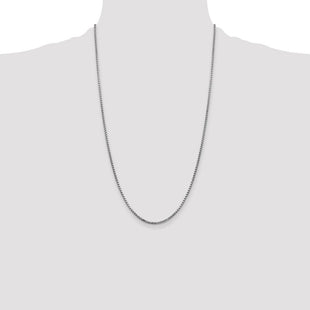 14K White Gold Semi-Solid Round Box with Lobster Clasp Chain (Style BC139-26)