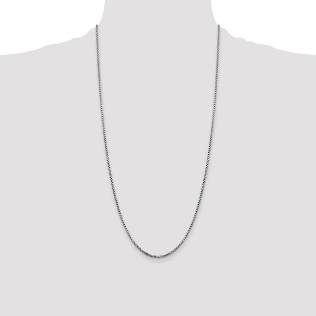 14K White Gold Semi-Solid Round Box with Lobster Clasp Bracelet, 7 x 1.75mm
