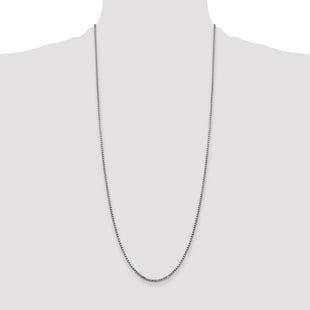 14K White Gold Semi-Solid Round Box with Lobster Clasp Chain (Style BC139-30)
