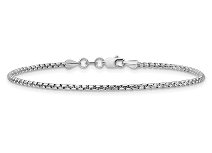 14K White Gold Semi-Solid Round Box with Lobster Clasp Bracelet, 7 x 1.75mm