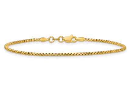 14K Semi-Solid Round Box with Lobster Clasp Bracelet, 7 x 1.5mm