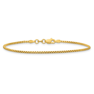 14K Semi-Solid Round Box with Lobster Clasp Bracelet, 7 x 1.5mm