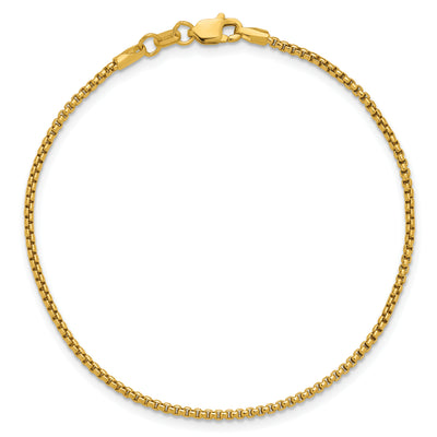 14K Semi-Solid Round Box with Lobster Clasp Bracelet, 7 x 1.5mm