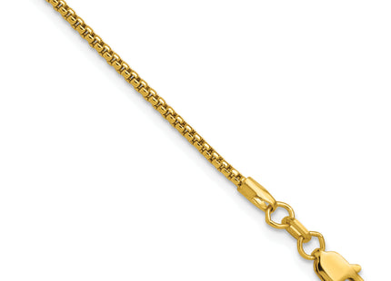 14K Semi-Solid Round Box with Lobster Clasp Bracelet, 7 x 1.5mm