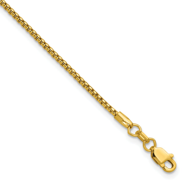 14K Semi-Solid Round Box with Lobster Clasp Bracelet, 7 x 1.5mm