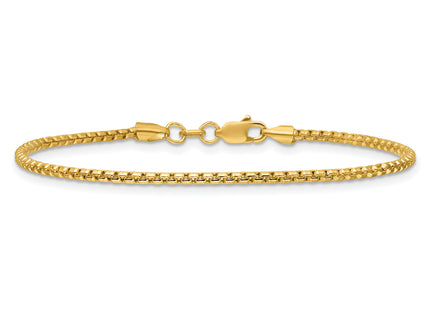 14K Semi-Solid Round Box with Lobster Clasp Bracelet, 7 x 1.75mm