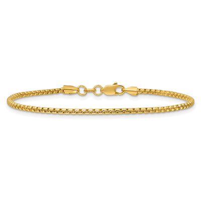 14K Semi-Solid Round Box with Lobster Clasp Bracelet, 7 x 1.75mm