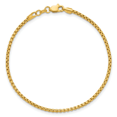 14K Semi-Solid Round Box with Lobster Clasp Bracelet, 7 x 1.75mm