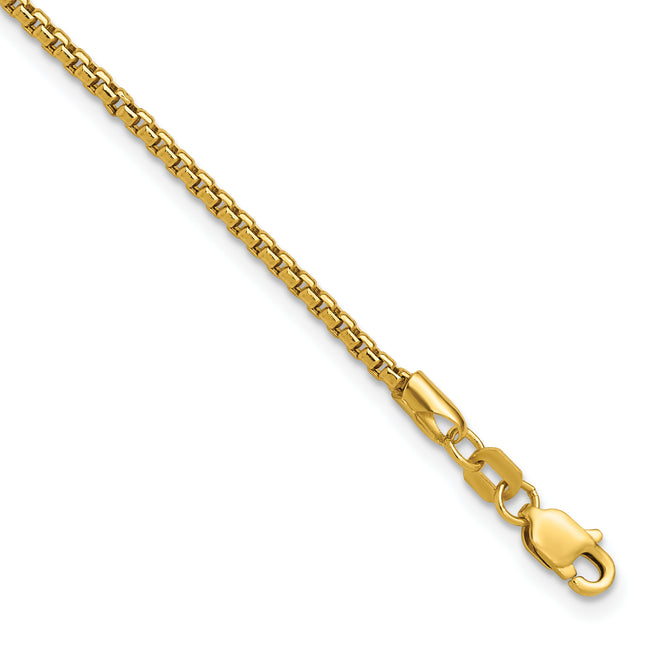 14K Semi-Solid Round Box with Lobster Clasp Bracelet, 7 x 1.75mm