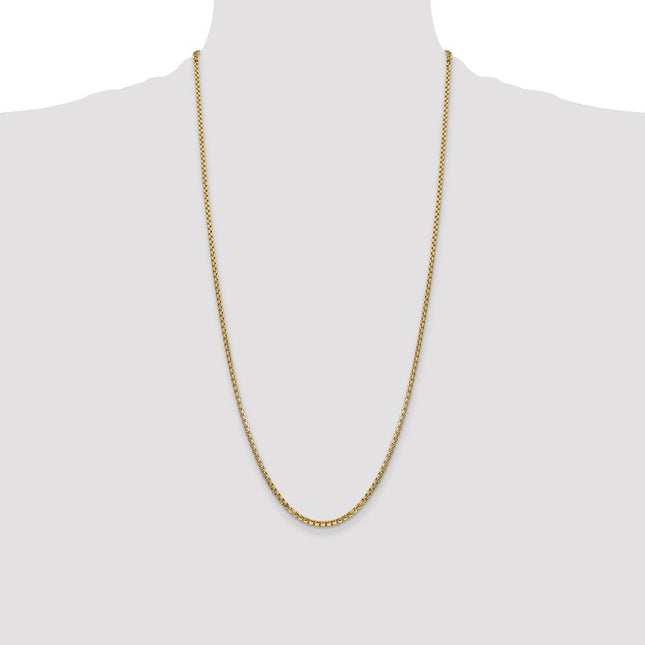 14K Semi-Solid Round Box with Lobster Clasp Bracelet, 7 x 2.45mm