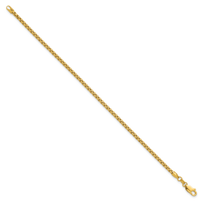 14K Semi-Solid Round Box with Lobster Clasp Bracelet, 7 x 2.45mm