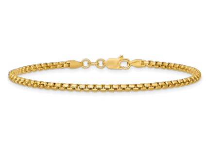 14K Semi-Solid Round Box with Lobster Clasp Bracelet, 7 x 2.45mm