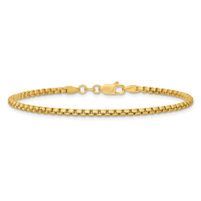 14K Semi-Solid Round Box with Lobster Clasp Bracelet, 7 x 2.45mm