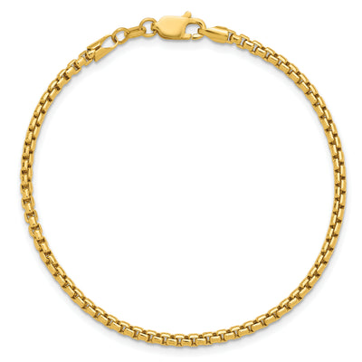 14K Semi-Solid Round Box with Lobster Clasp Bracelet, 7 x 2.45mm