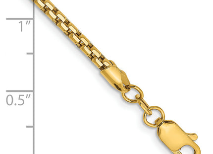 14K Semi-Solid Round Box with Lobster Clasp Bracelet, 7 x 2.45mm