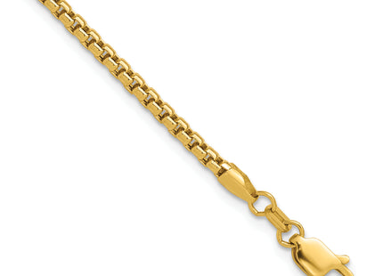 14K Semi-Solid Round Box with Lobster Clasp Bracelet, 7 x 2.45mm