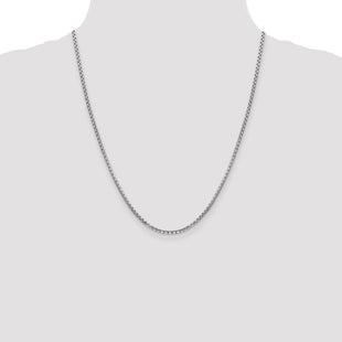 14K White Gold Semi-Solid Round Box with Lobster Clasp Chain (Style BC162-22)