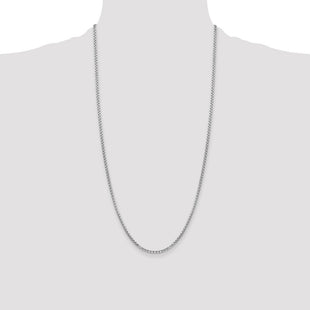 14K White Gold Semi-Solid Round Box with Lobster Clasp Chain (Style BC162-28)