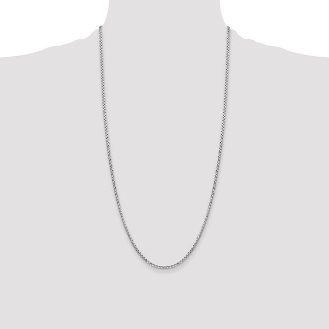 14K White Gold Semi-Solid Round Box with Lobster Clasp Bracelet, 7 x 2.45mm