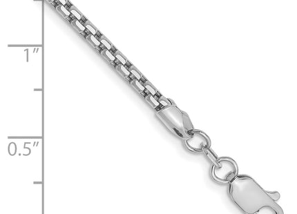 14K White Gold Semi-Solid Round Box with Lobster Clasp Bracelet, 7 x 2.45mm