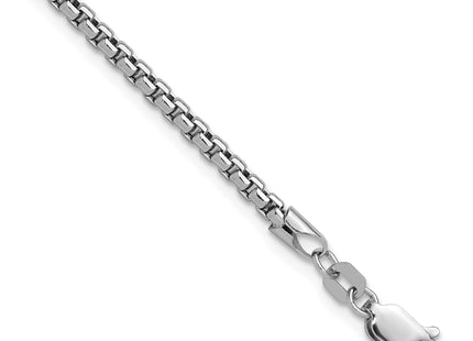 14K White Gold Semi-Solid Round Box with Lobster Clasp Bracelet, 7 x 2.45mm
