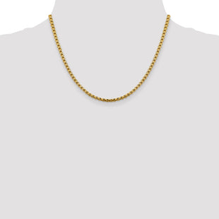 14K Semi-Solid Round Box with Lobster Clasp Chain (Style BC163-18)
