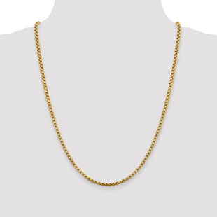 14K Semi-Solid Round Box with Lobster Clasp Chain (Style BC163-24)