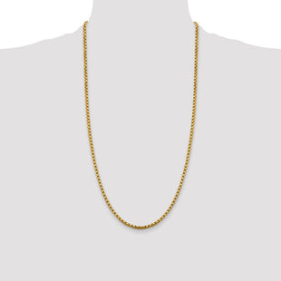 14K Semi-Solid Round Box with Lobster Clasp Chain (Style BC163-28)